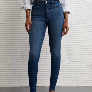 Sz 4 Long American Eagle High Waisted Super Stretch Med Wash Denim Jegging Jeans